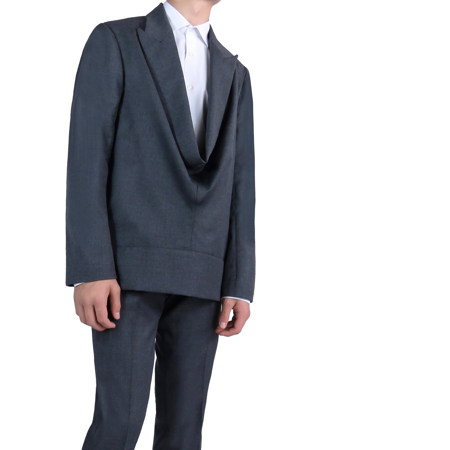 Pullover con Solapa Drapeada Gris Oscuro