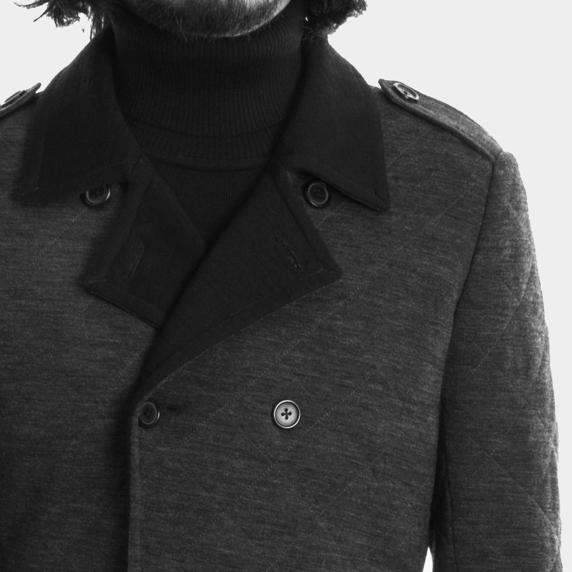 Peacoat Gris de Lana Jersey Acolchada