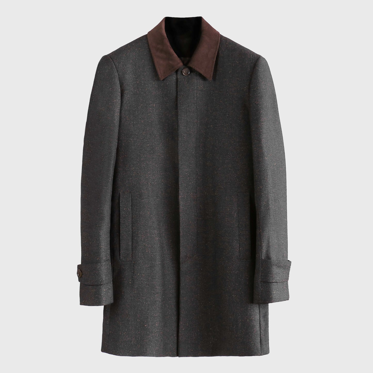 Abrigo Marrón con Nep de Seda y Frente Oculto